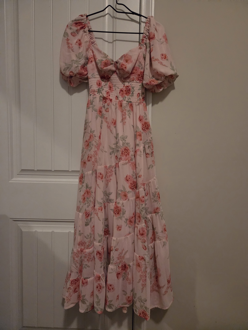 Altar'd State Blush Pink Floral Puff-Sleeve Maxi Dress